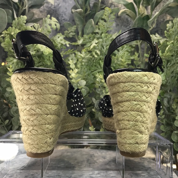 Laura Ashley Kilby Satin Fabric Polka Dot Espadrille Wedges WMS 10B☀️Like NEW☀️ - Picture 5 of 13